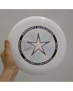 Disco o Frisbee Blanco Discraft Ultra-Star 175 g Profesional - Impresión Negra, Estrella Holográfica Plata